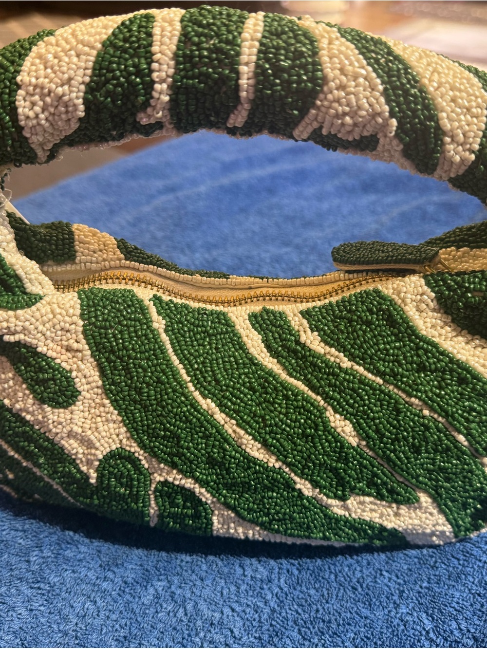Anthropologie Beaded Green and Cream Tropical Palm Bag